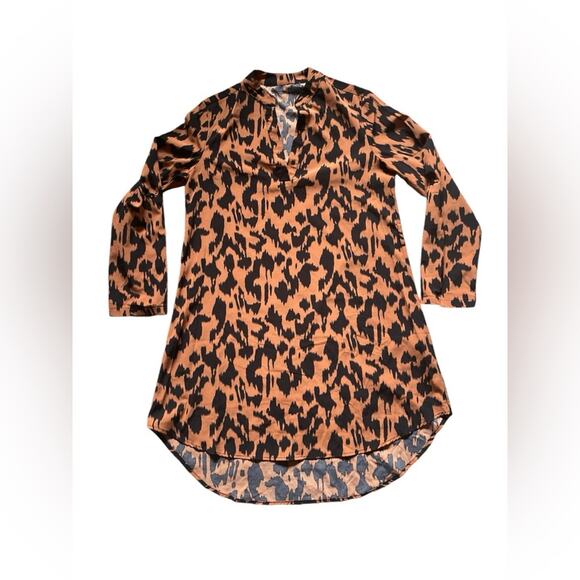 other Dresses & Skirts - Leopard Print V-neck long sleeve tunic shirt dress, roll up sleeve Womens Large